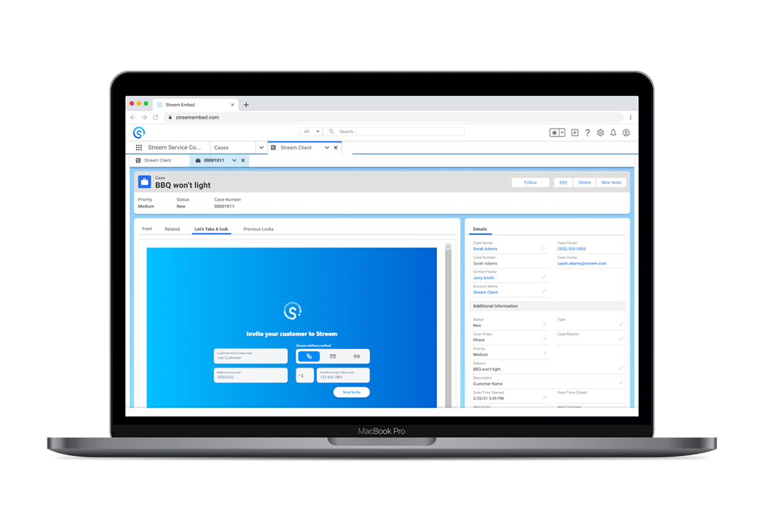 Streem live video support embedded in Salesforce experience.
